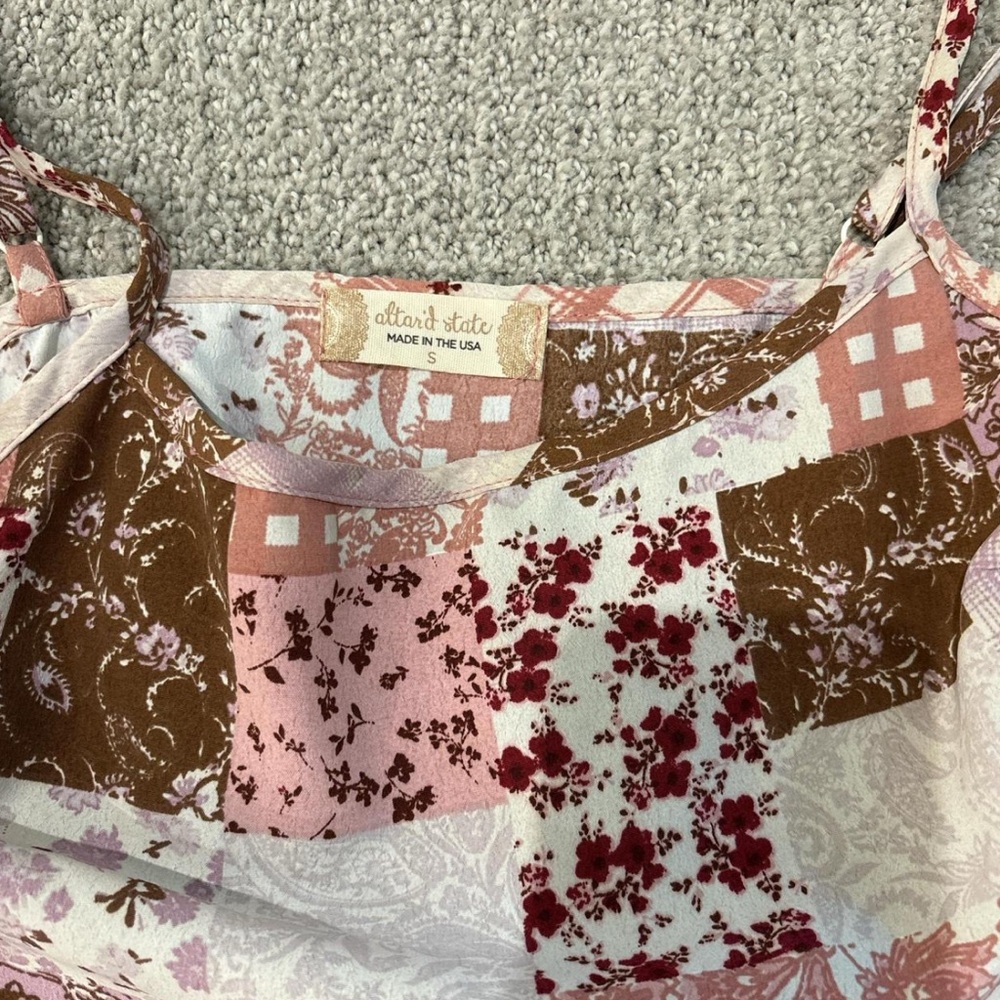 Altar'd State Pink and Brown Patchwork Tank Top